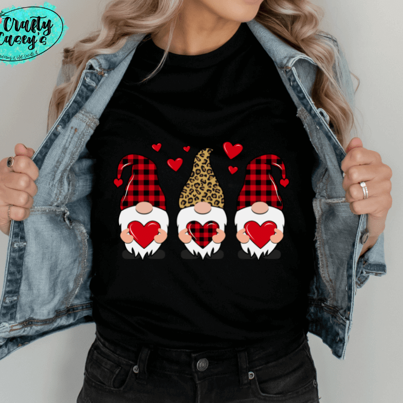 Love Heart Leopard Gnomes Valentines Day Tee