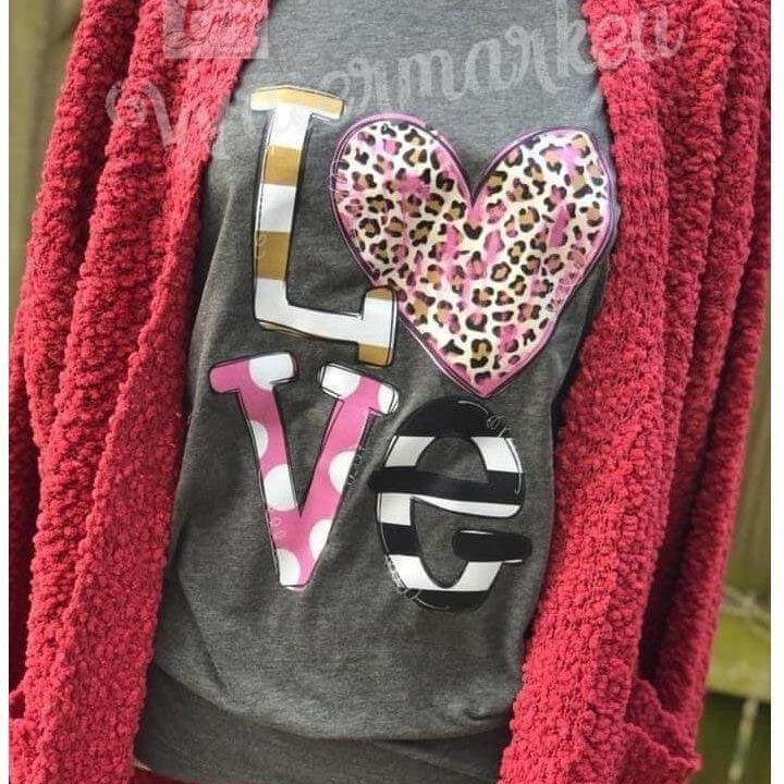 Love Leopard Pink Valentines -Tee