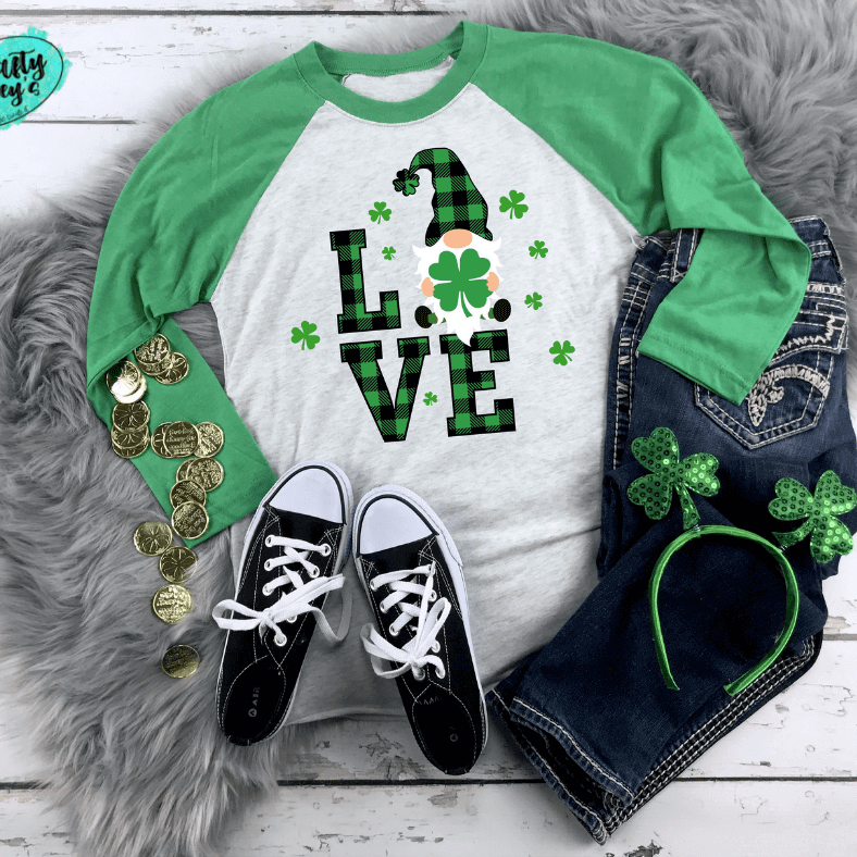 Love Plaid Saint Patrick's Day Gnome-Raglan