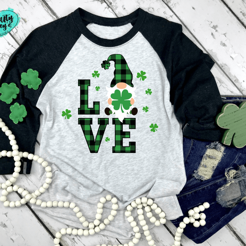 Love Plaid Saint Patrick's Day Gnome-Raglan