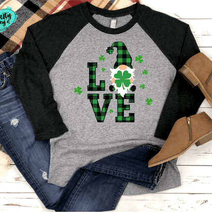 Love Plaid Saint Patrick's Day Gnome-Raglan