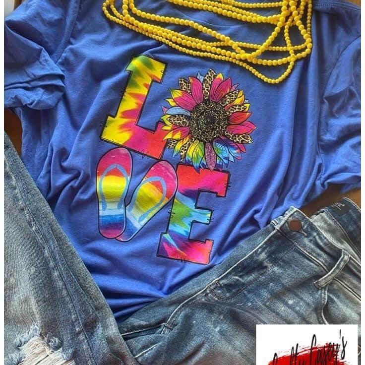 Love Sunflower Flip Flop Tie-Dye- Retro T-shirts