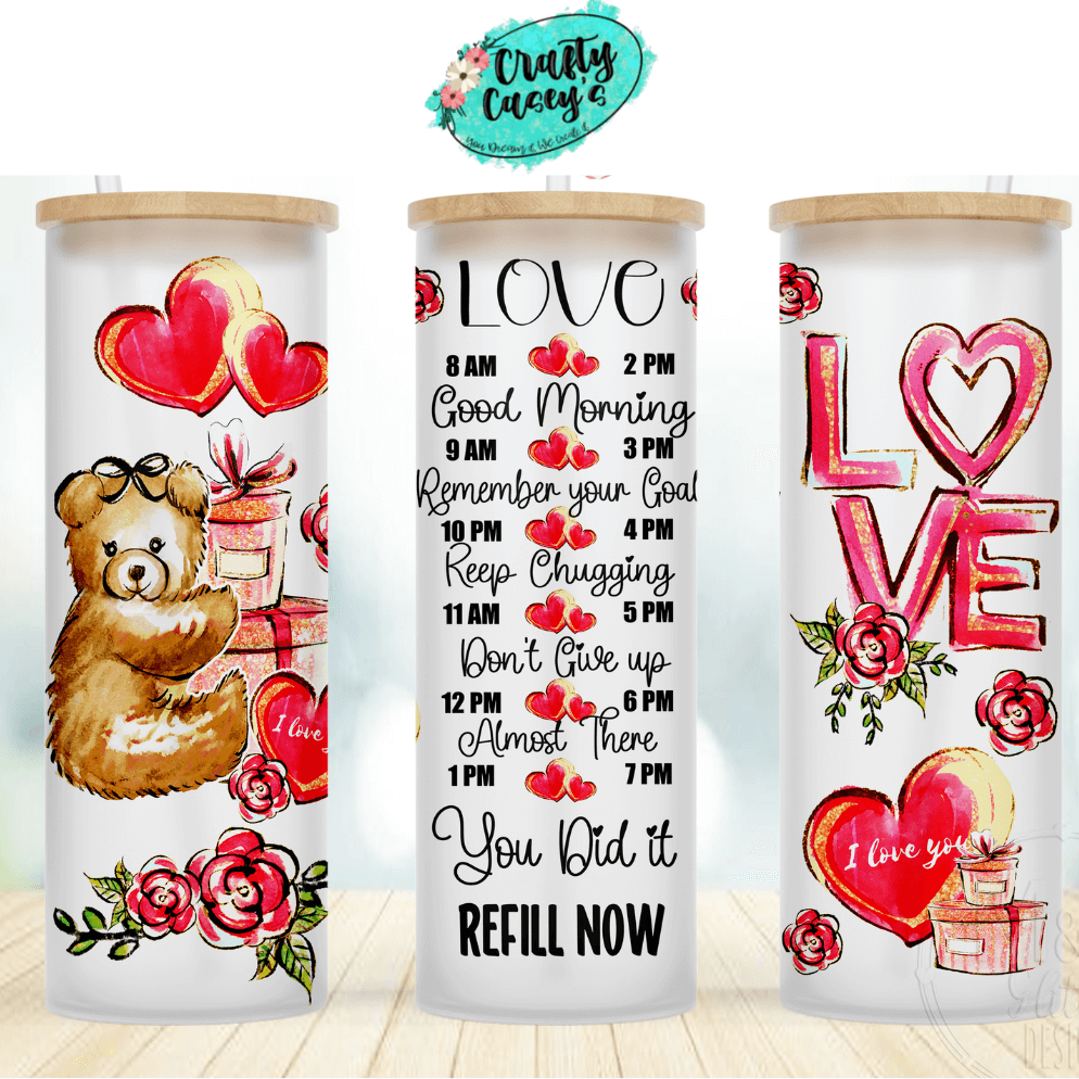 Love Teddy Bear Valentine Glass Tumbler