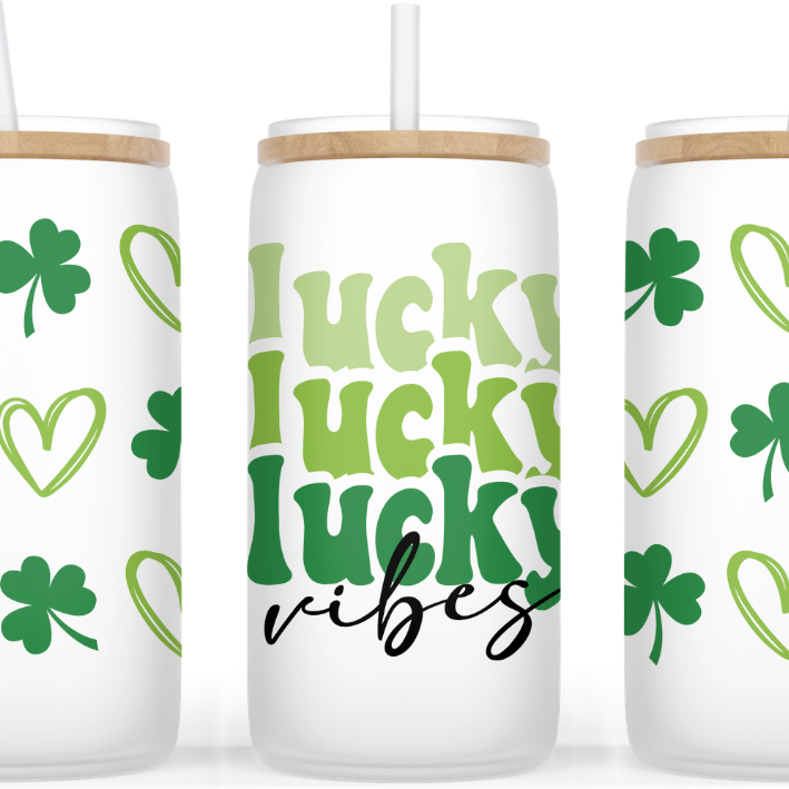 Lucky Vibes Hearts & Clovers St. Pat. Glass Can
