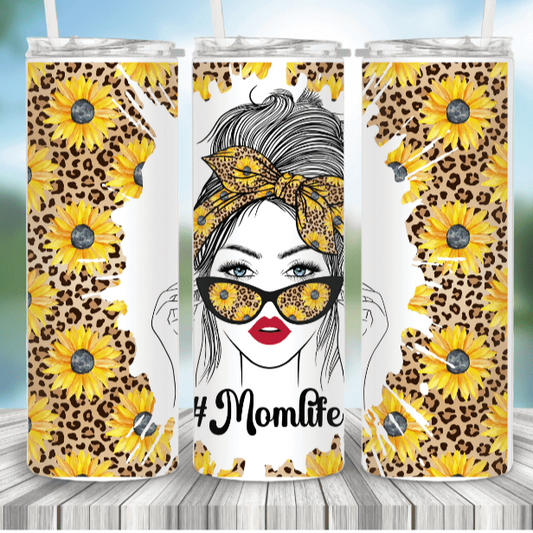 #MOMLIFE Sunflower Mom Bun-Drink Tumbler