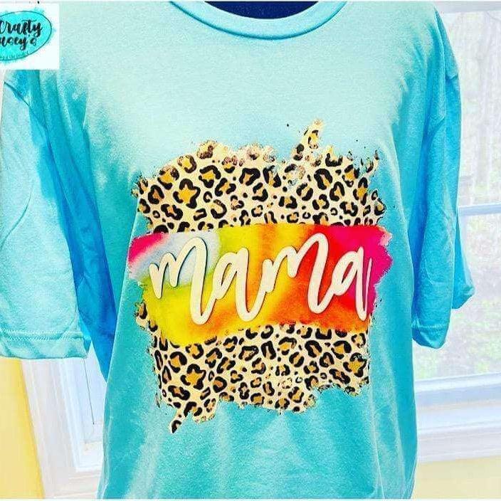 Crafty Casey's Apparel>Woman's>Activewear>Unisex>T-Shirts S / Turquoise Mama Leopard Retro- Mother's Day  - Unisex T-shirts