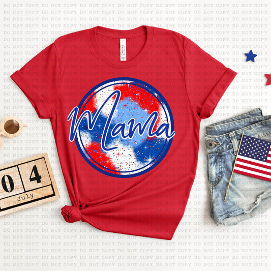 Mama Red White & Blue Faux Glitter Graphic Tee