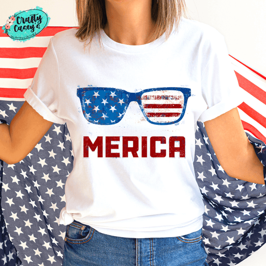Merica Sunglasses Patriotic Graphic Shirt by Crafty Casey's
