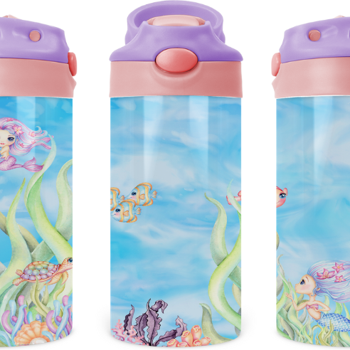 Mermaid By The Sea Kids 12 oz Water Bottle Flip Top