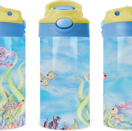 Mermaid By The Sea Kids 12 oz Water Bottle Flip Top