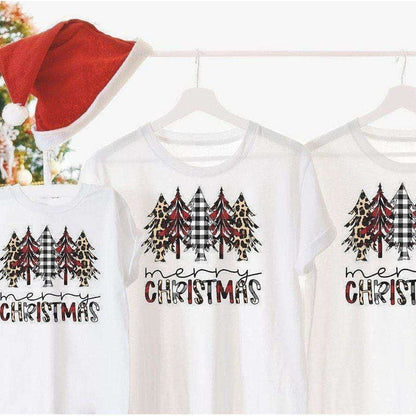 Merry Christmas Trees Buffalo Leopard Plaid T-shirt.