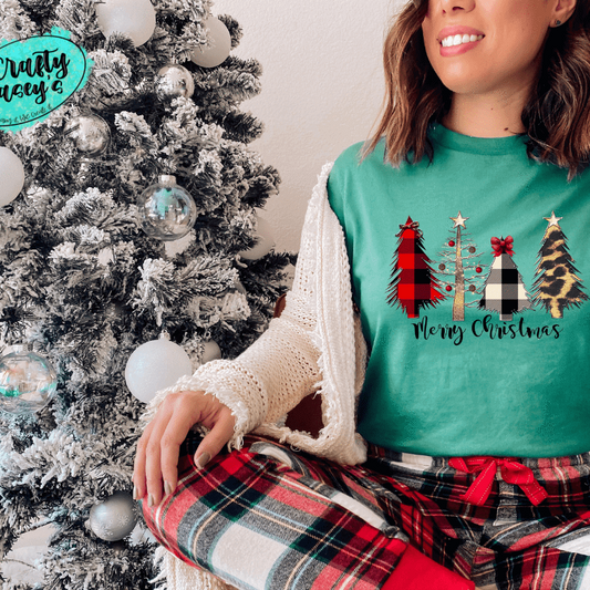 Merry Christmas Trees Plaid, Leopard T-shirt.