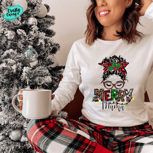 Merry Mom Messy Bunn LIghts-Long Sleeve