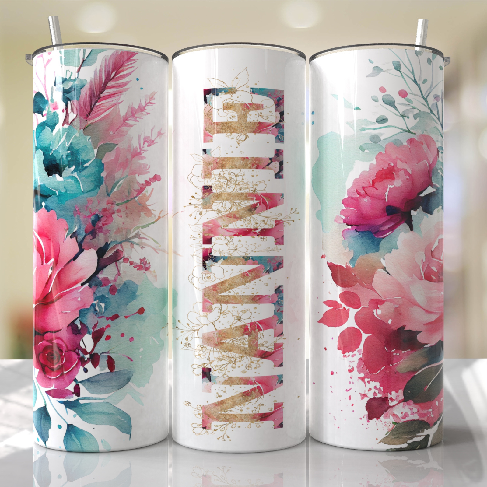 Mom, Grandma, Nanna, Pink Roses Customize With Your Favorite Mama Tumbler