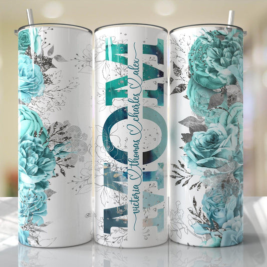 Mom Teal Roses Customize With Your Favorite Mama Tumbler