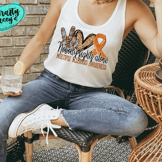 Multiple Sclerosis Awareness Nobody Fights Alone- Ribbon-Tank Top