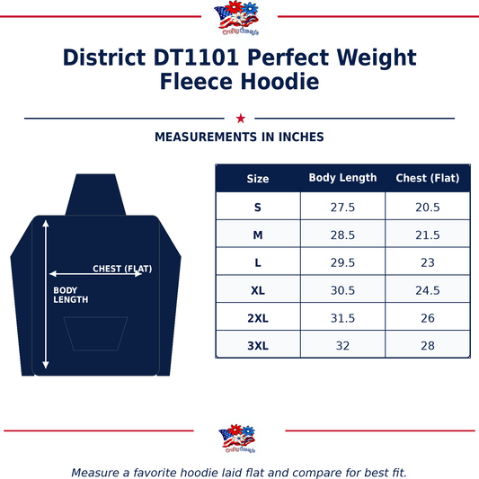 Size chart for Nautical Salute You Gotta Fight District Perfect Weight Fleece Hoodie
