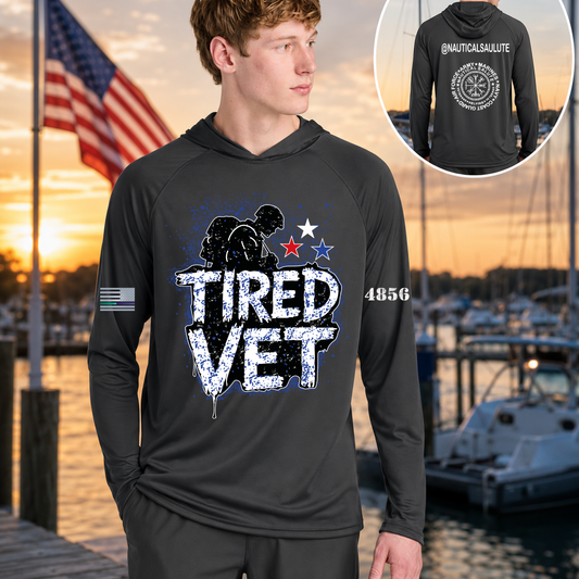 Nautical Salute Tired Vet Blue A4 Cooling Performance Long Sleeve Hooded Tee