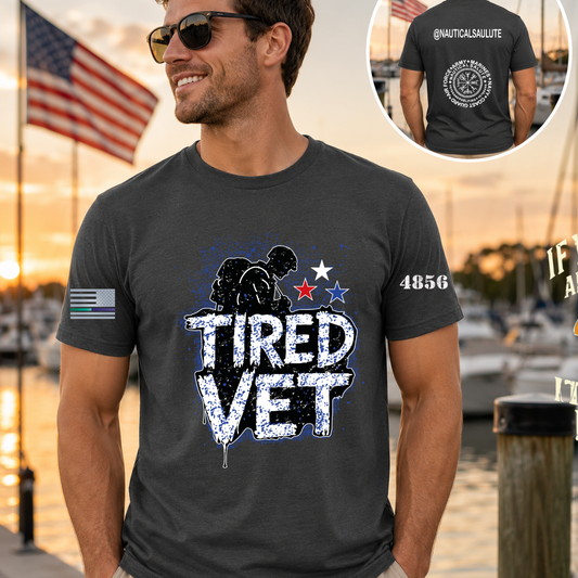 Nautical Salute Tired Vet Blue District Perfect Tri Tee