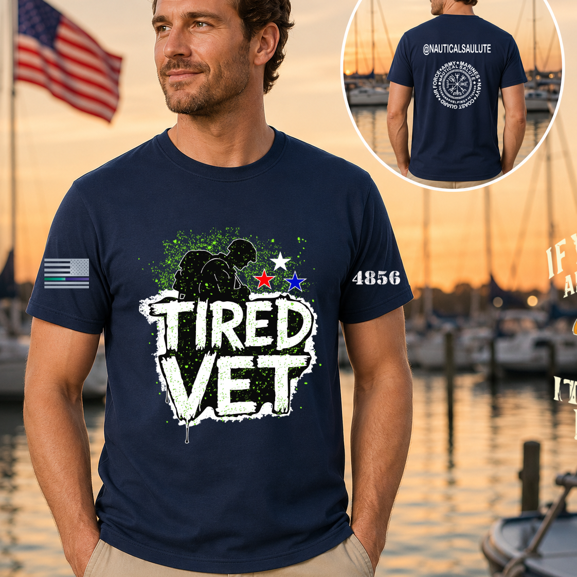 Nautical Salute Tired Vet Green District Perfect Tri Tee