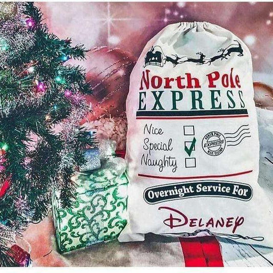 Crafty Casey's Christmas Santa Sacks 19x27 in. / Black / Adline North Pole Express Special Checked-Sack-Personalized-Embroidered-Gift Wrapping