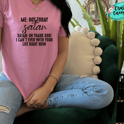 Not Today Satan Funny Shirt animal lover, adult funny, and western graphic shirt design by Crafty Casey's