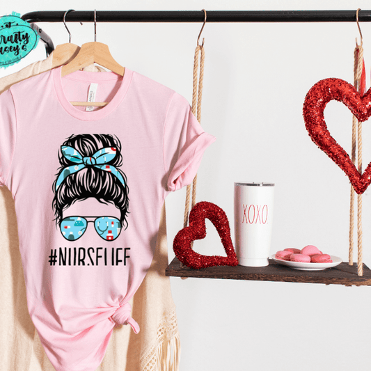 #Nurse Life Messy Bun- Women's Unisex  T-shirts Crafty Casey's