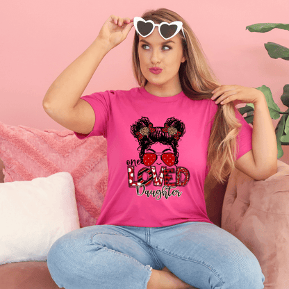 One Loved Daughter Messy Bun Valentine Tee