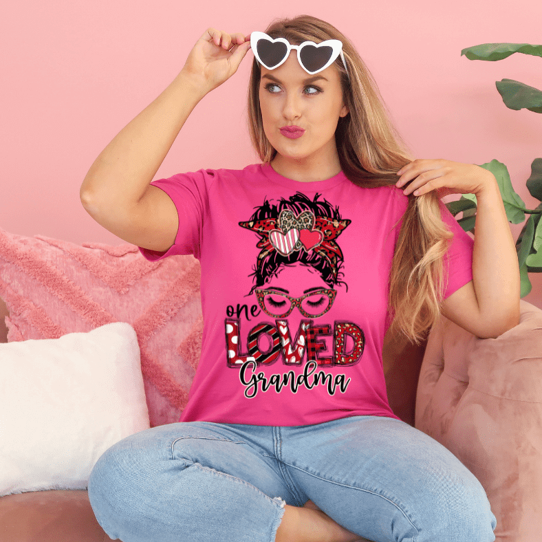 One Loved Grandma Messy Bunn Valentines - Women's Unisex- t-shirt