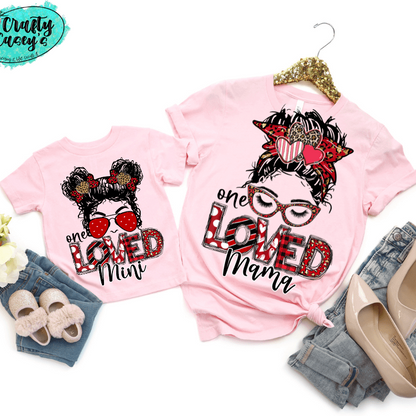 One Loved Mama & Mini Messy Bun Valentine Tee