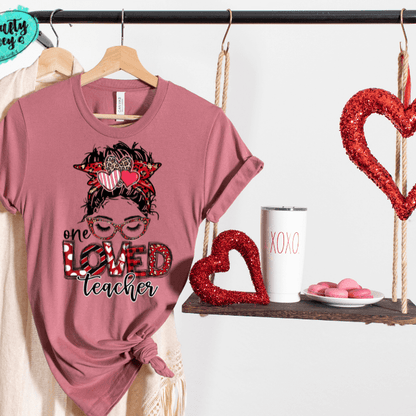 One Loved Teacher Messy Bunn Valentines - Women's Unisex- t-shirt