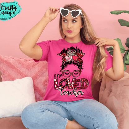 One Loved Teacher Messy Bunn Valentines - Women's Unisex- t-shirt