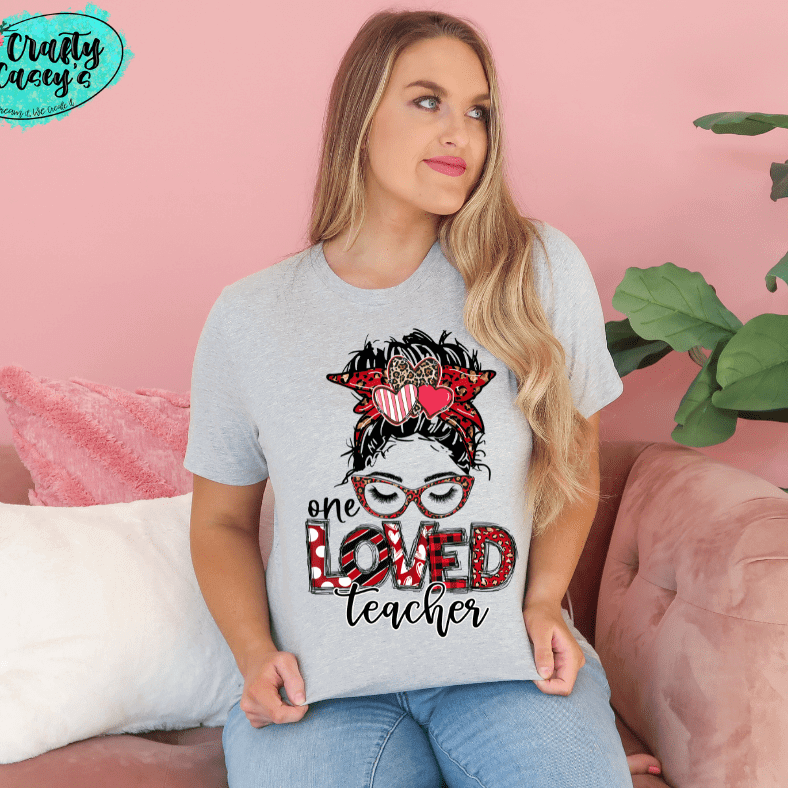 One Loved Teacher Messy Bunn Valentines - Women's Unisex- t-shirt