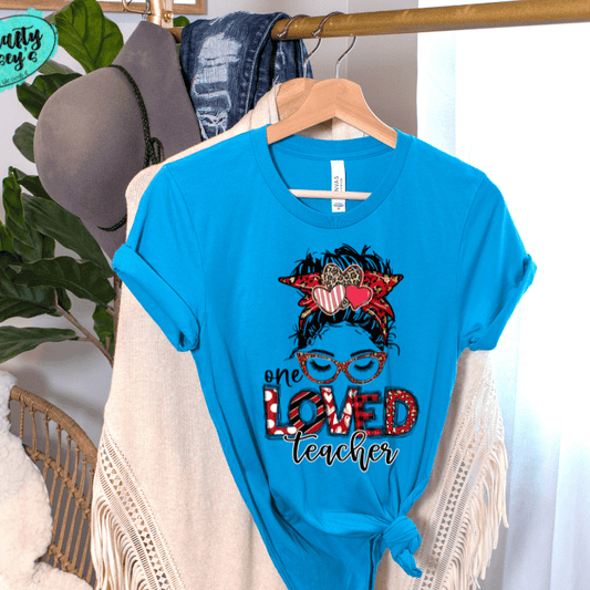 One Loved Teacher Messy Bunn Valentines - Women's Unisex- t-shirt