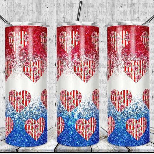 Patriotic Hearts Red White & Blue Tumbler