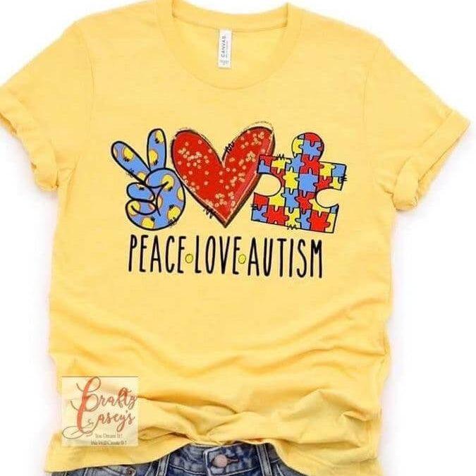 Peace Love Autism-Multi Color Autism Awareness Puzzle Tee