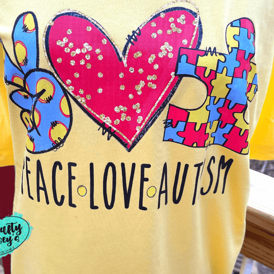 Peace Love Autism-Multi Color Autism Awareness Puzzle Tee