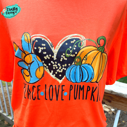 Crafty Casey's Fall Women's Unisex Tee's S / Orange / Short Sleeve Peace Love Pumpkins Fall Women's Unisex T-shirts