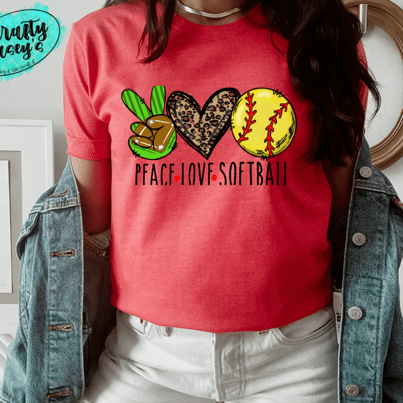 Peace Love Softball Leopard - Sports-Unisex T-shirts Crafty Casey's