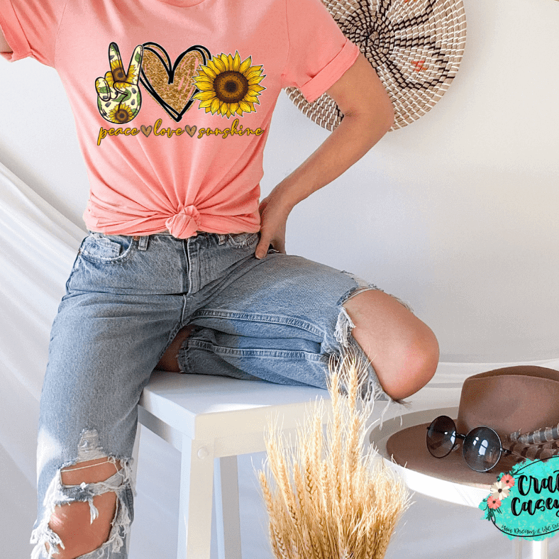 Peace Love Sunflower Graphic Shirt inspirational motivational spiritual graphic shirt by Crafty Casey’s