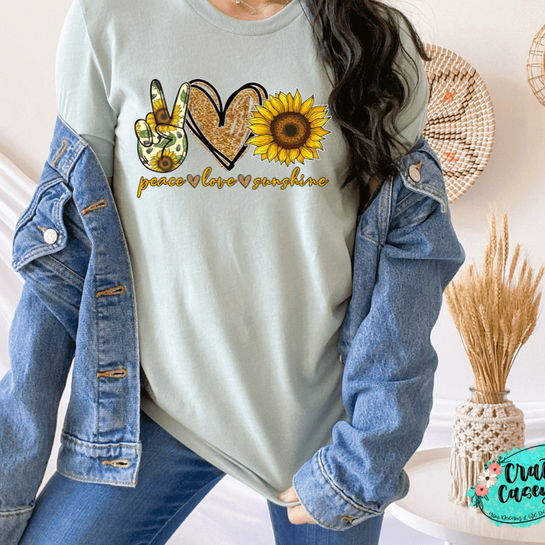 Peace Love Sunflower Graphic Shirt inspirational motivational spiritual graphic shirt by Crafty Casey’s