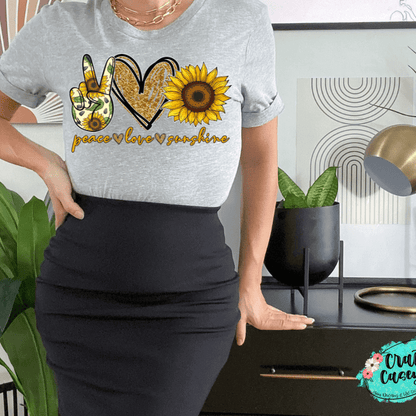 Peace Love Sunflower Graphic Shirt inspirational motivational spiritual graphic shirt by Crafty Casey’s