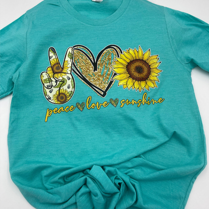Peace Love Sunflower Graphic Shirt inspirational motivational spiritual graphic shirt by Crafty Casey’s