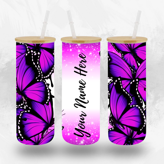 Personalized Mom Butterfly Glass Tumbler