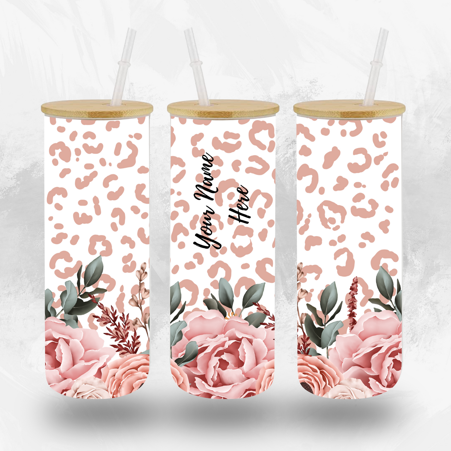 Personalized Rose Gold Leopard Glass Tumbler