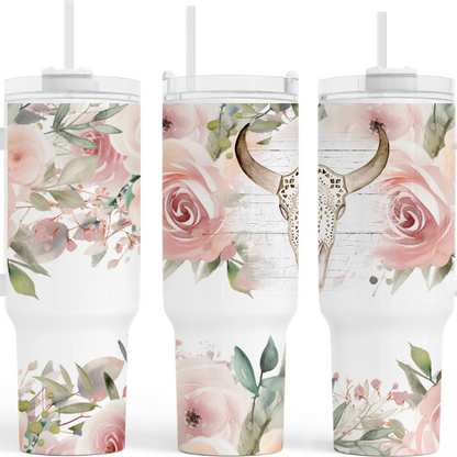 Piink Roses Bull Horn 40 oz Tumbler