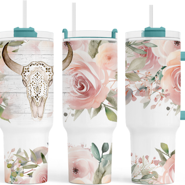 Piink Roses Bull Horn 40 oz Tumbler