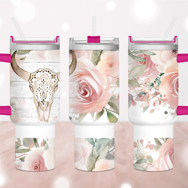 Piink Roses Bull Horn 40 oz Tumbler