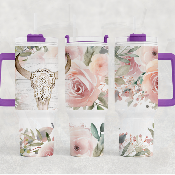 Piink Roses Bull Horn 40 oz Tumbler