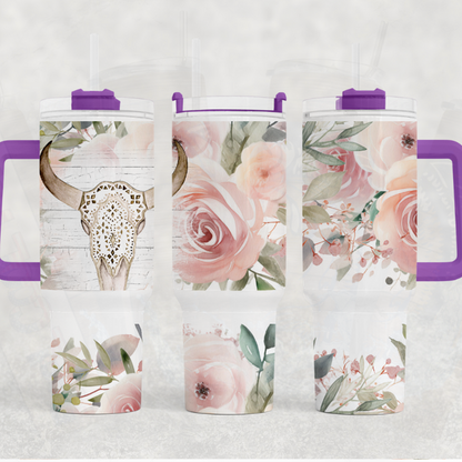 Piink Roses Bull Horn 40 oz Tumbler